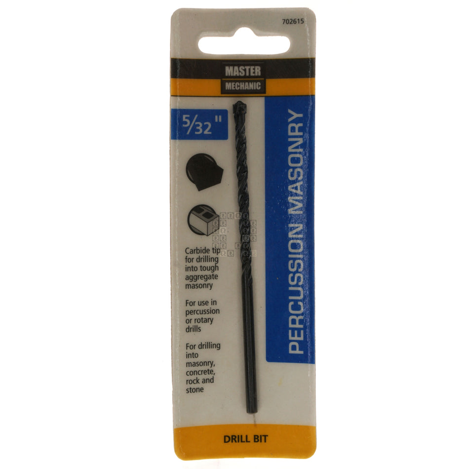 Master Mechanic 702615 5/32" Carbide Tip Percussion Masonry Drill Bit, 4" Length