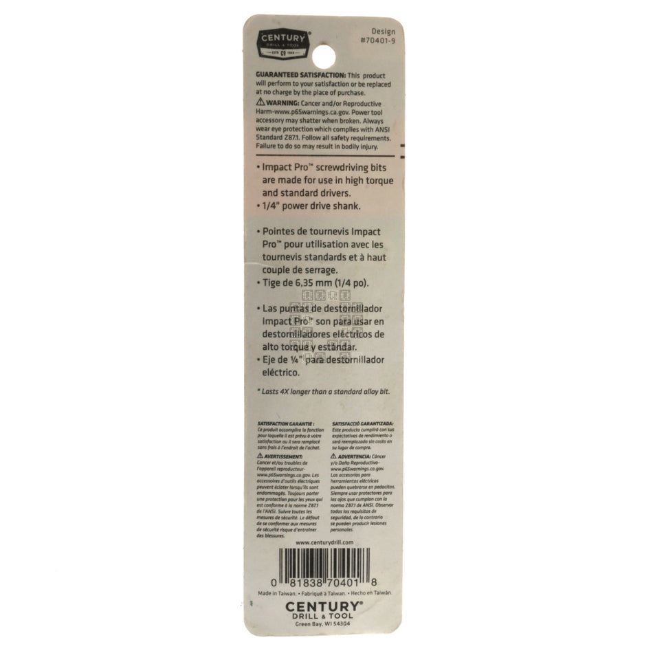 Century Drill & Tool 70401 PH1 / #1 Phillips Impact Pro High Impact Torsion Screwdriver, 3-1/2" Length