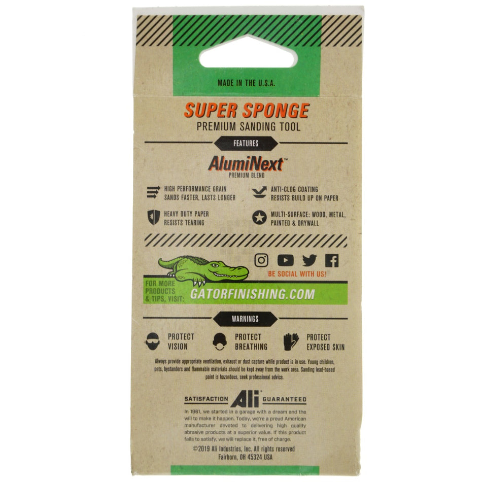 Gator 7300 Super Sanding Sponge, 80 Grit Medium, AlumiNext, 3 x 5 x 1"