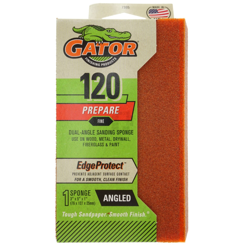 Gator 7305 Dual-Angled Sanding Sponge, 120 Grit Fine, 3 x 5 x 1"