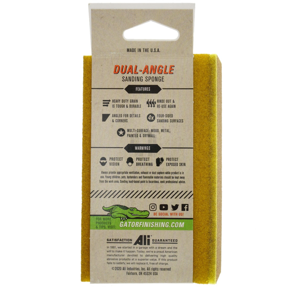 Gator 7306 Dual-Angled Sanding Sponge, 220 Grit Very Fine, 3 x 5 x 1"