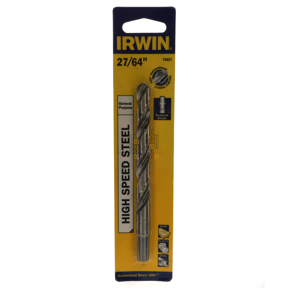 Irwin Industrial Tools 73827 27/64" General Purpose Reduced Shank High Speed Steel Drill Bit Package Front