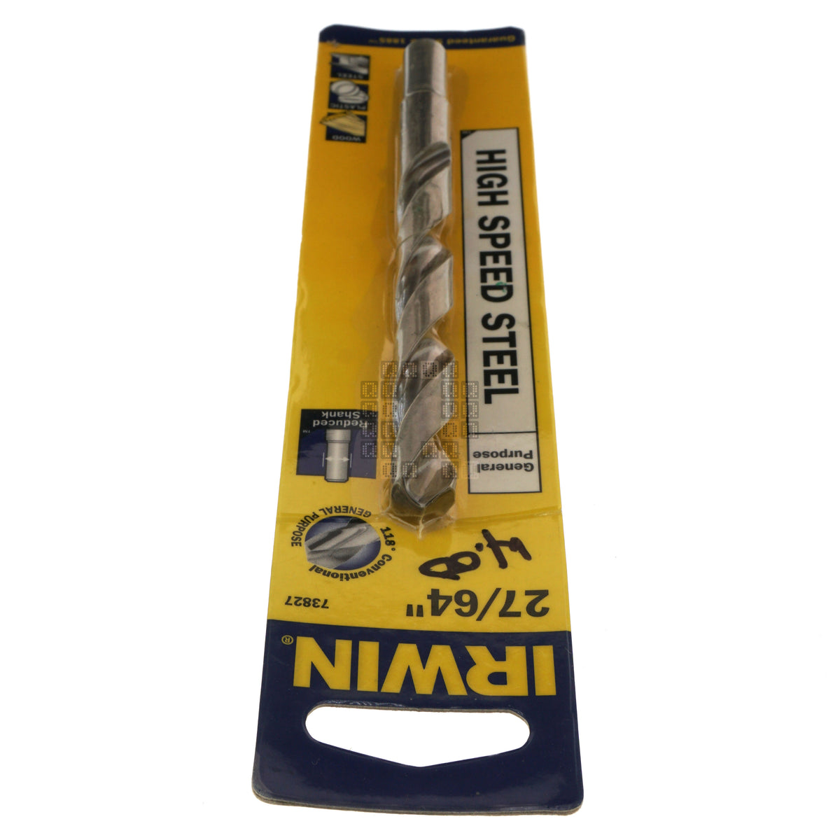 Irwin Industrial Tools 73827 27/64" General Purpose Reduced Shank High Speed Steel Drill Bit