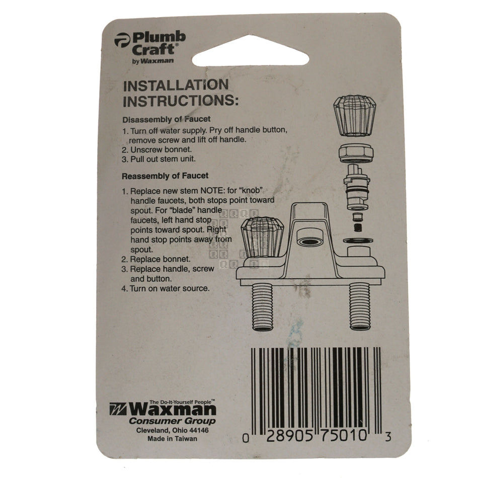 PlumbCraft Waxman 75-010 7501000T Faucet Repair Kit