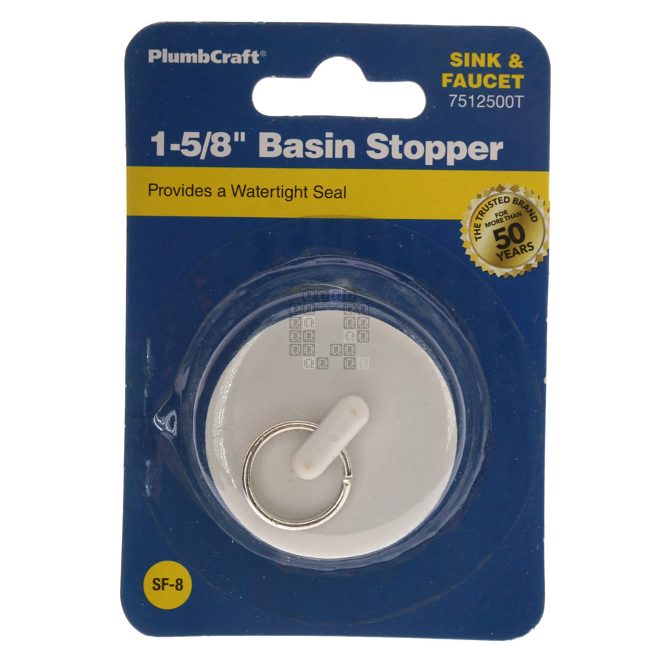 PlumbCraft 7512500T 1-5/8" Vinyl Basin Stopper, White