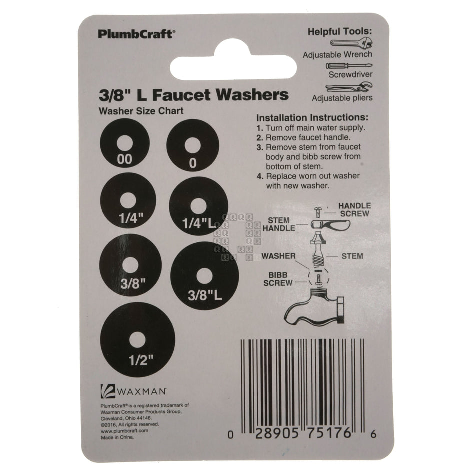 PlumbCraft 7517600N 3/8" L Flat Faucet Washers, 6-Pack