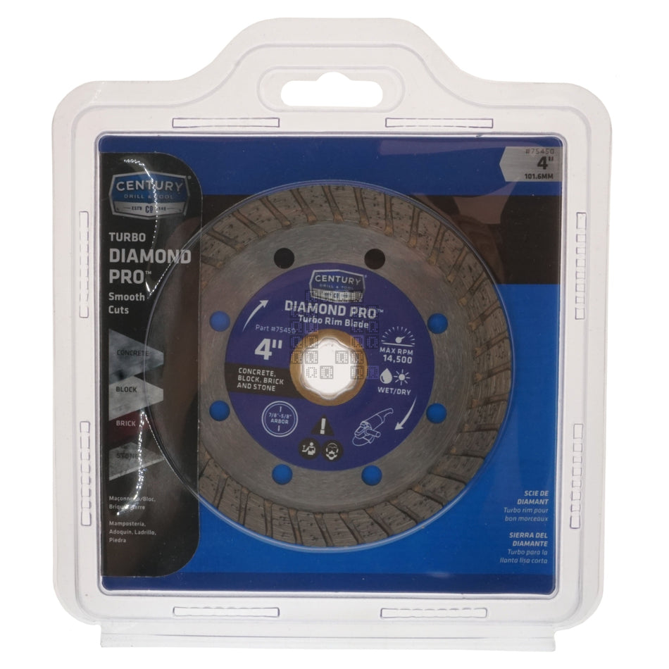 Century 75450 4" Turbo Diamond Pro Blade, Smooth Cuts, 5/8 or 7/8" Arbor