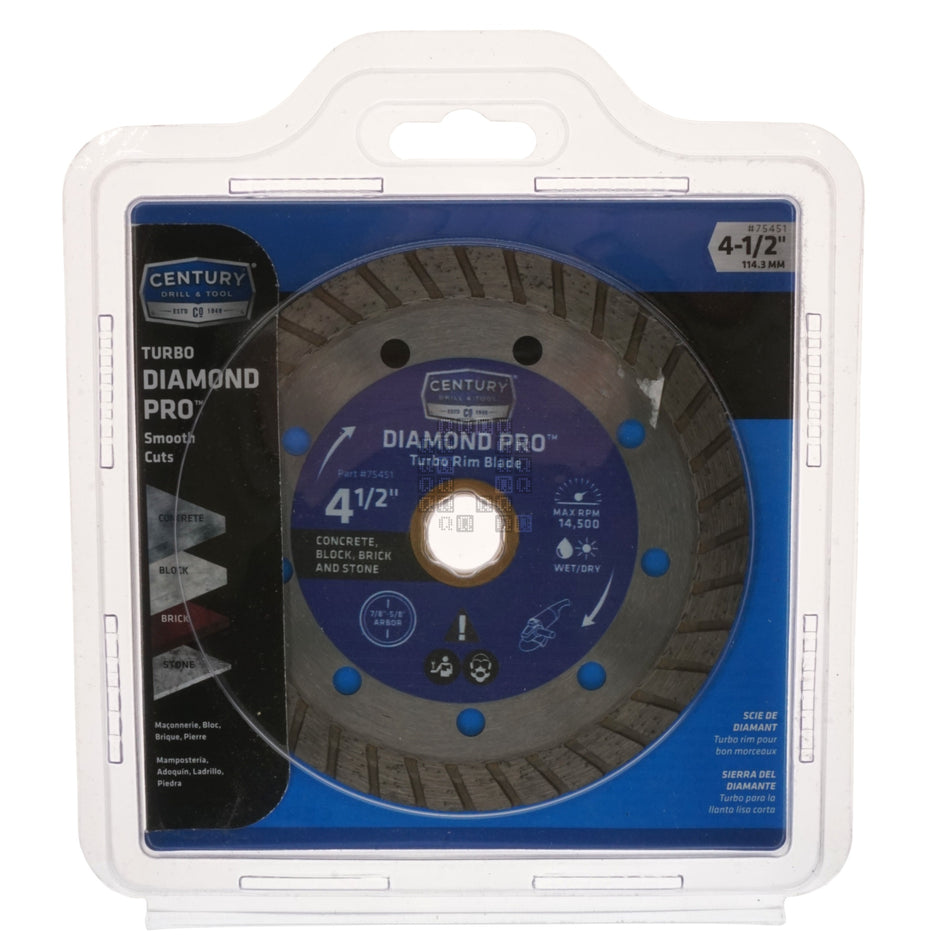 Century 75451 4-1/2" Turbo Diamond Pro Blade, Smooth Cuts, 5/8 or 7/8" Arbor