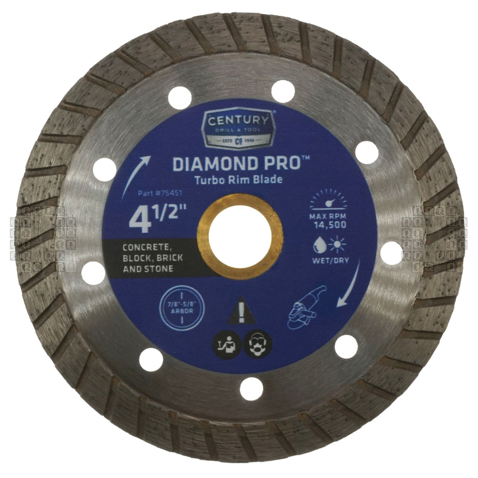 Century 75451 4-1/2" Turbo Diamond Pro Blade, Smooth Cuts, 5/8 or 7/8" Arbor