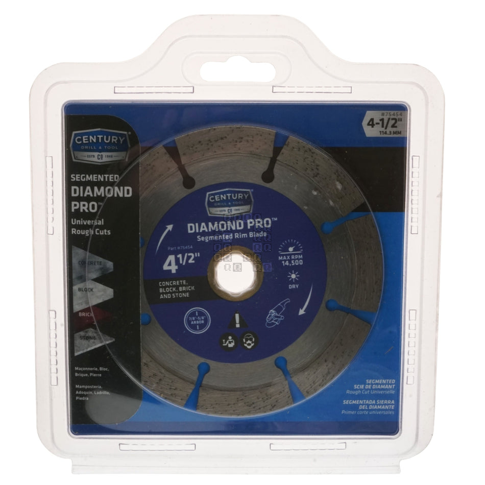 Century Drill & Tool 75454 4-1/2" Segmented Diamond Pro Blade, Universal Rough Cuts