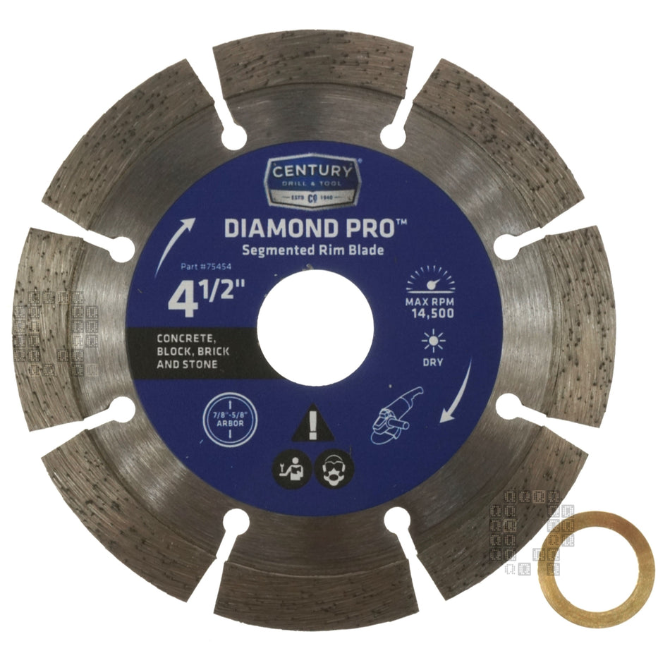 Century Drill & Tool 75454 4-1/2" Segmented Diamond Pro Blade, Universal Rough Cuts