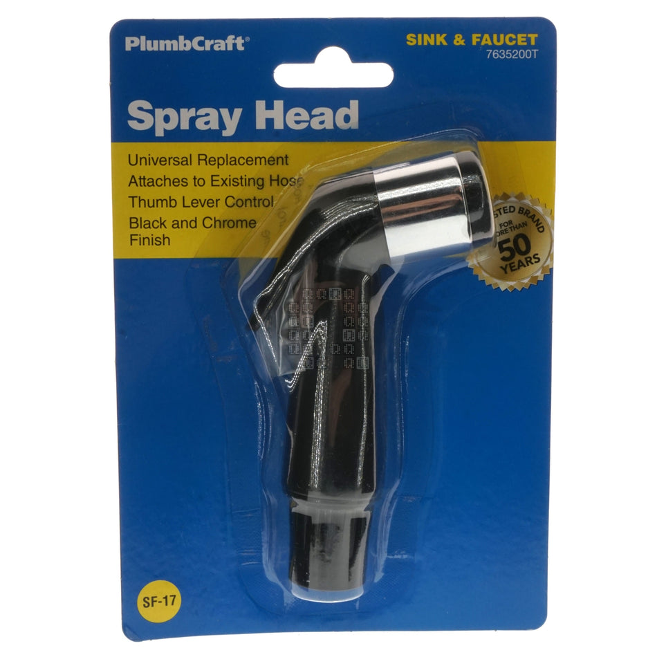 PlumbCraft 7635200T Universal Replacement Spray Head, Black & Chrome Finish