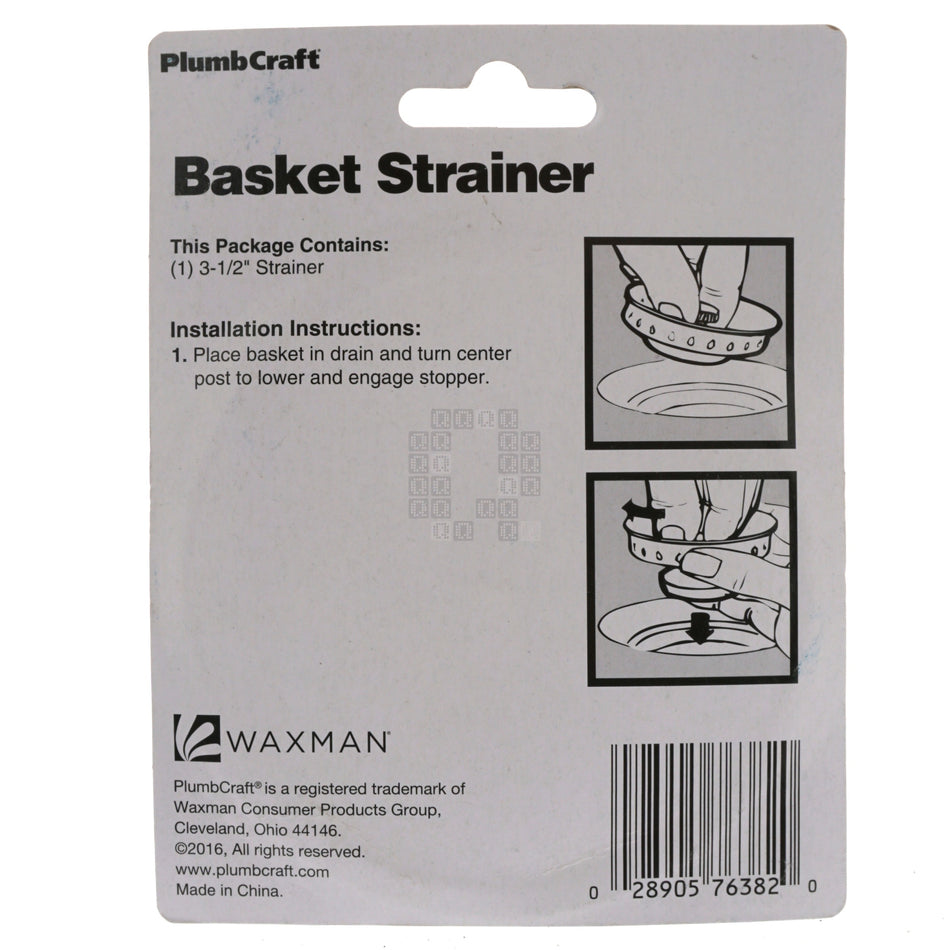 PlumbCraft 7638200T Plastic Basket Strainer with Center Post and Stopper, White Finish