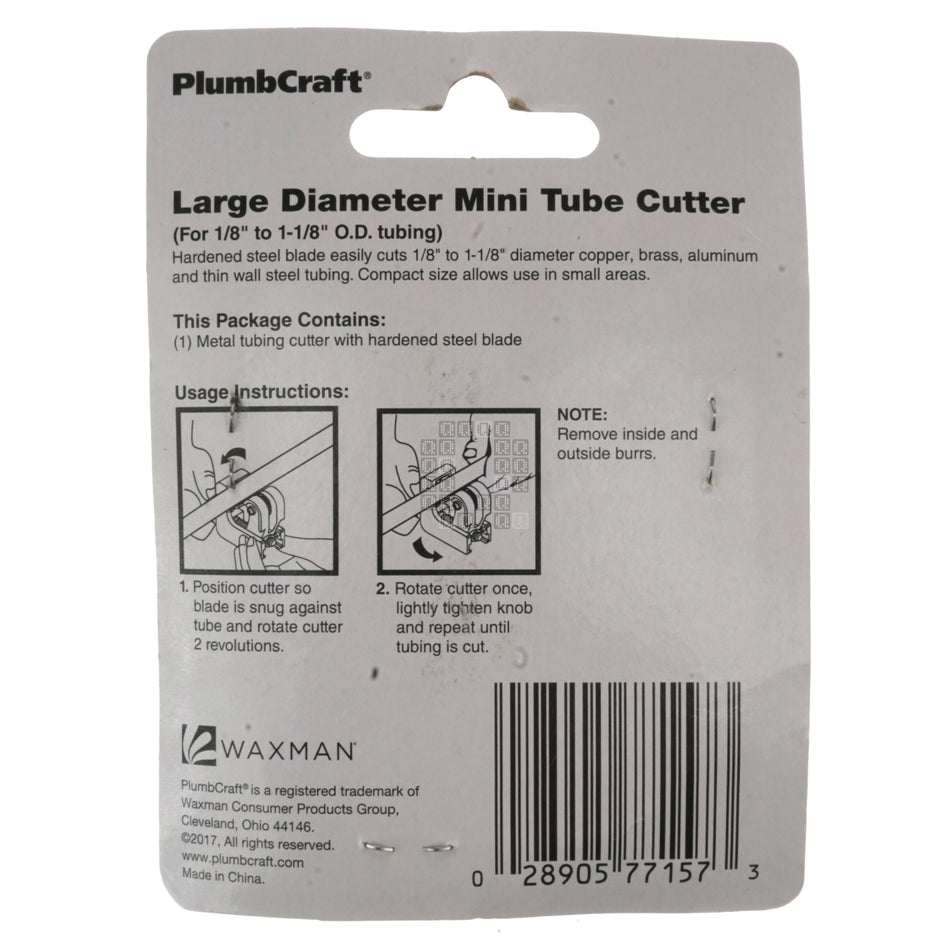 PlumbCraft 7715700N Large Diameter Mini Tube Cutter, for 1/8" to 1-1/8" OD Tubing