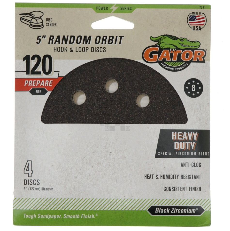 Gator 7721 5" Random Orbit Hook & Loop Sanding Discs, Fine 120 Grit , 4 Pack