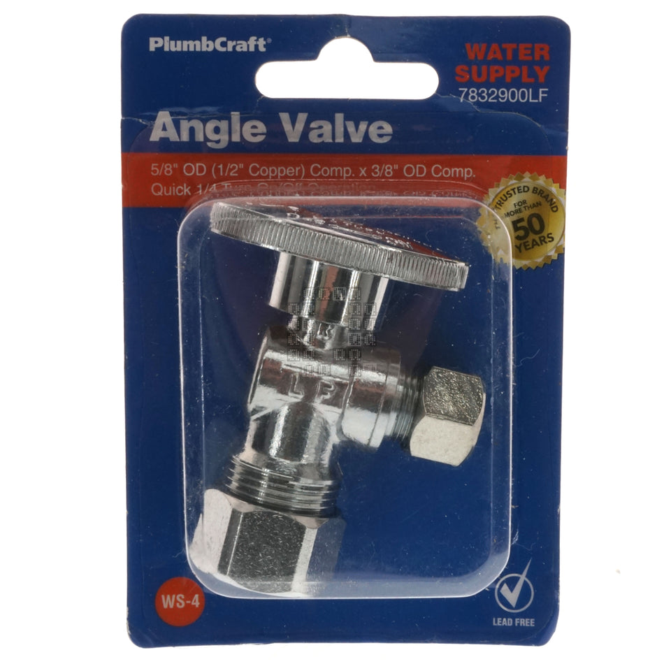 PlumbCraft 7832900LF 5/8" OD Compression x 3/8" OD Compression Quick 1/4 Turn Right Angle Valve