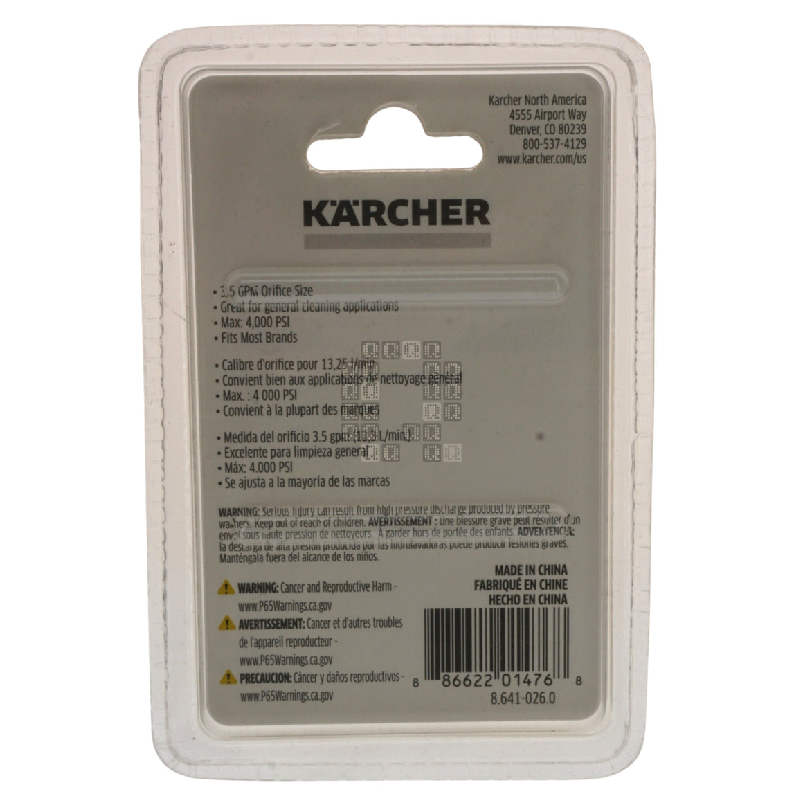 Karcher 8.641-026.0 Quick-Connect Spray Nozzle, 0° 4000PSI 3.5GPM Package Back