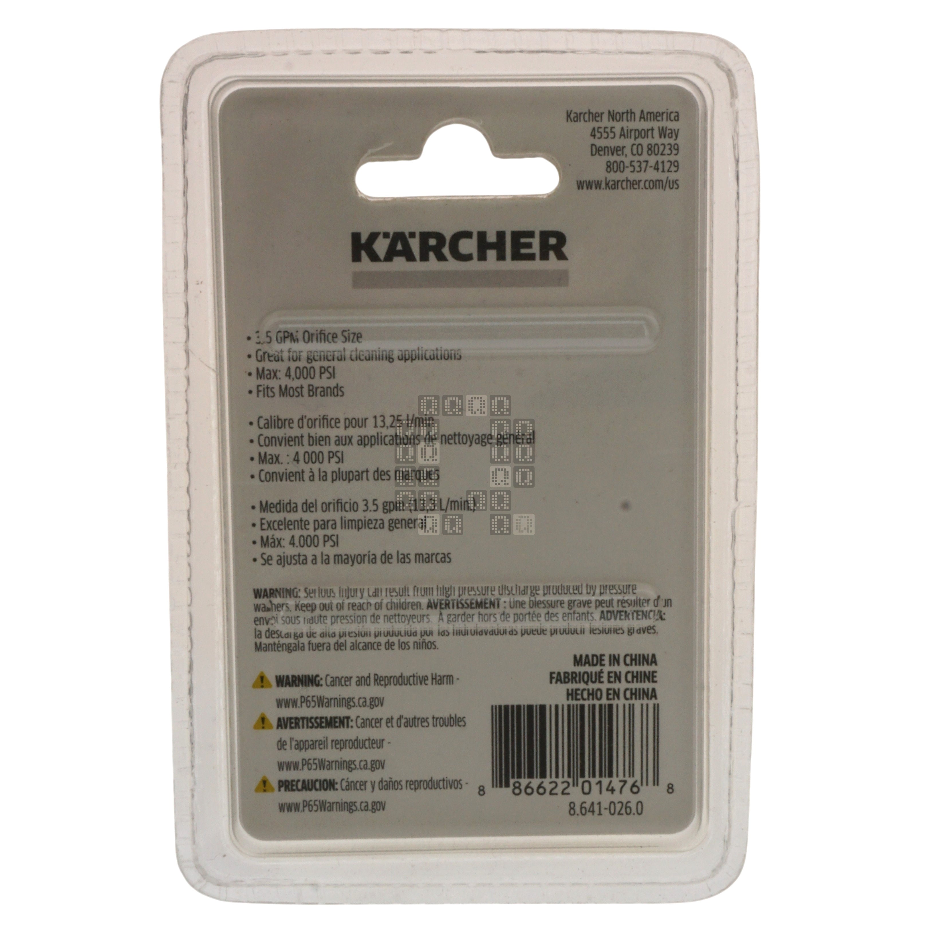 Karcher 8.641-026.0 Quick-Connect Spray Nozzle, 0° 4000PSI 3.5GPM Package Back