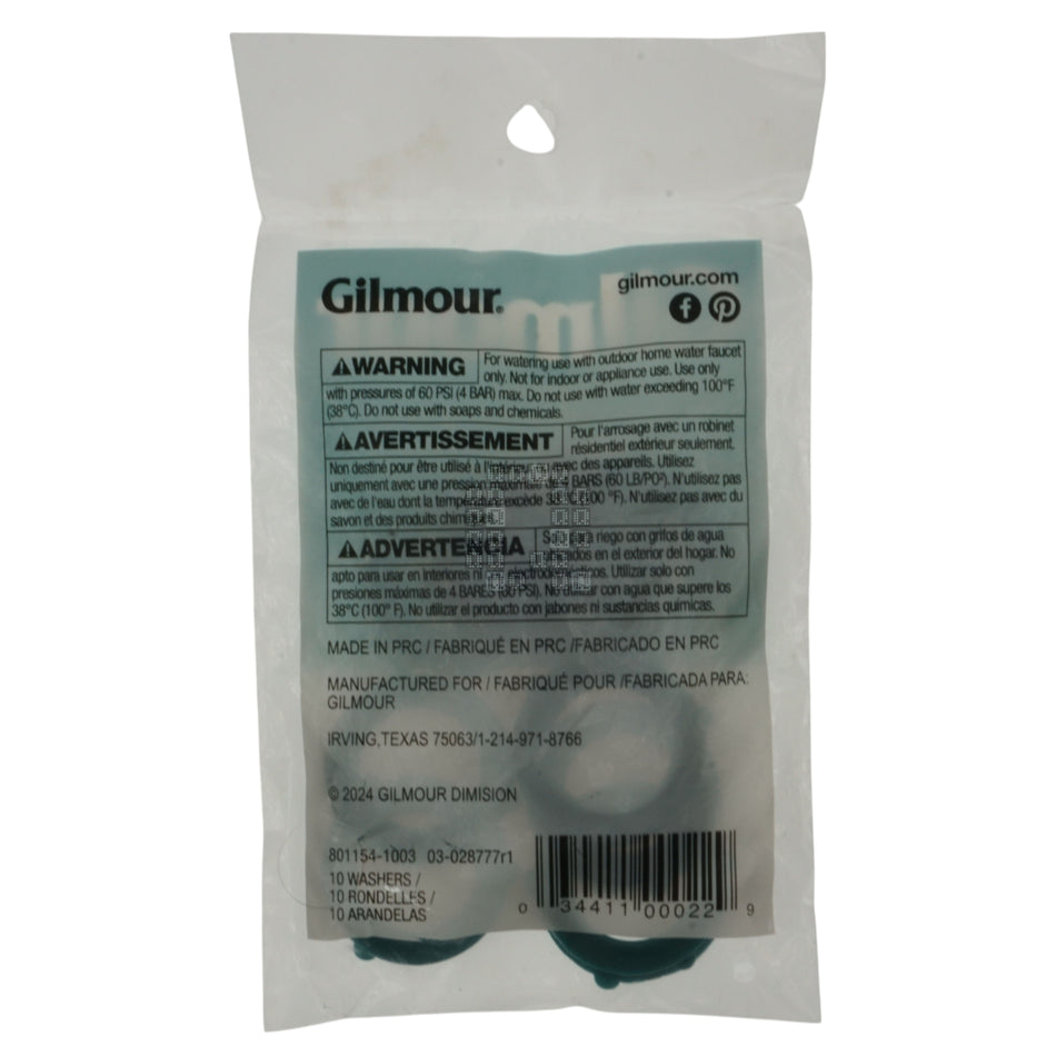Gilmour 801154-1003 Hose Washer, 1/8 in Thick Green Vinyl, 10-Pack