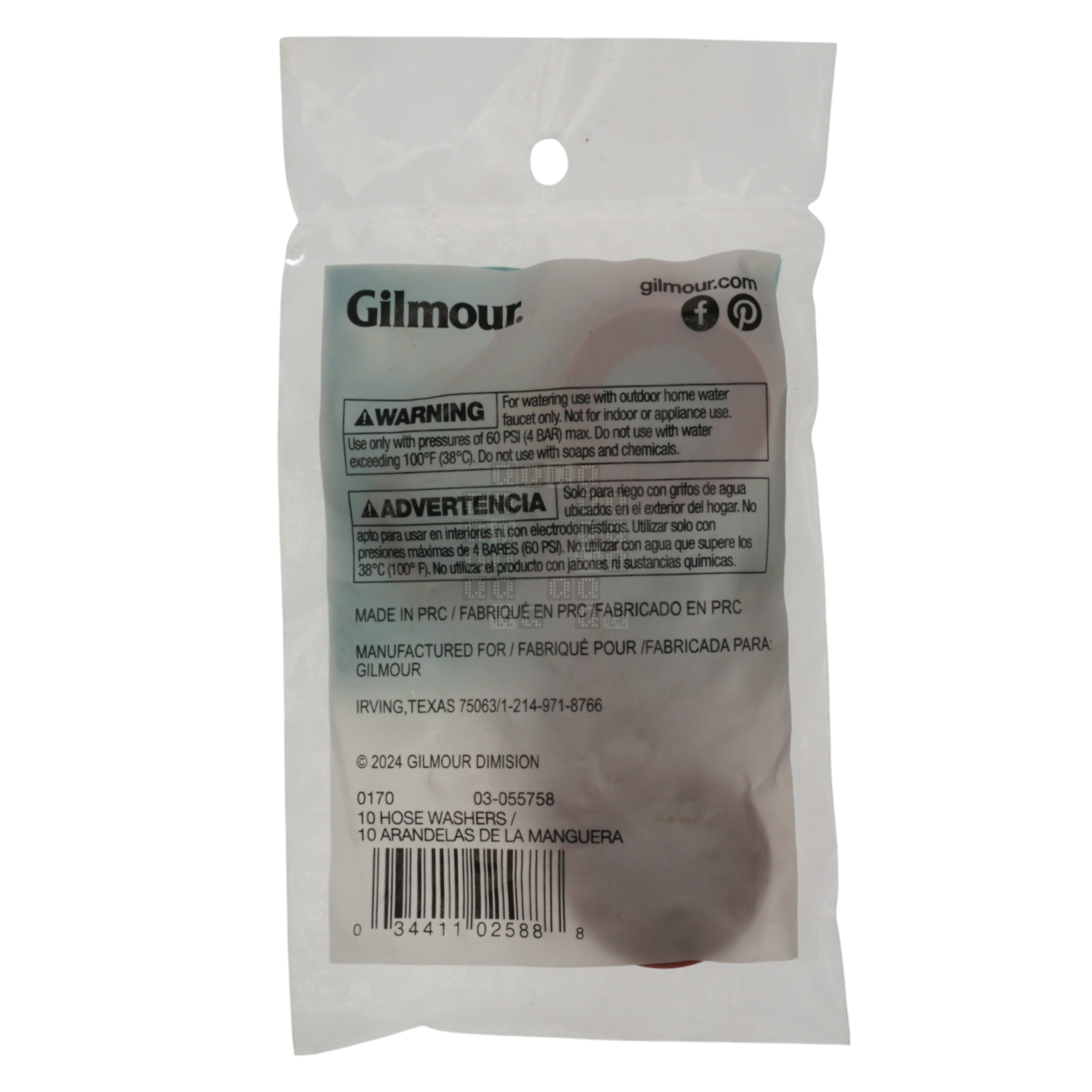Gilmour 801704-1003 Rubber Hose Washers Package Back
