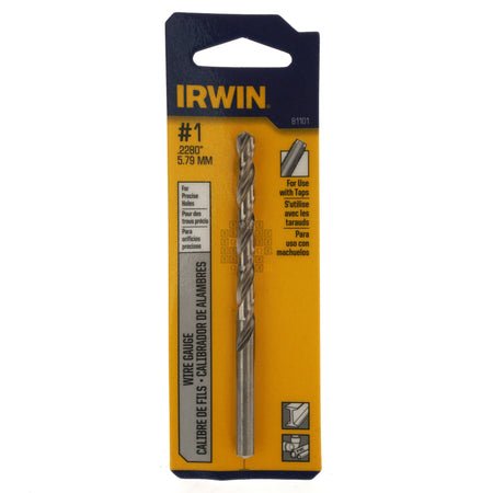 Irwin Industrial Tool 81101 #1 (0.2280" / 5.79mm) Jobber Length Wire Gauge Drill Bit Package Front