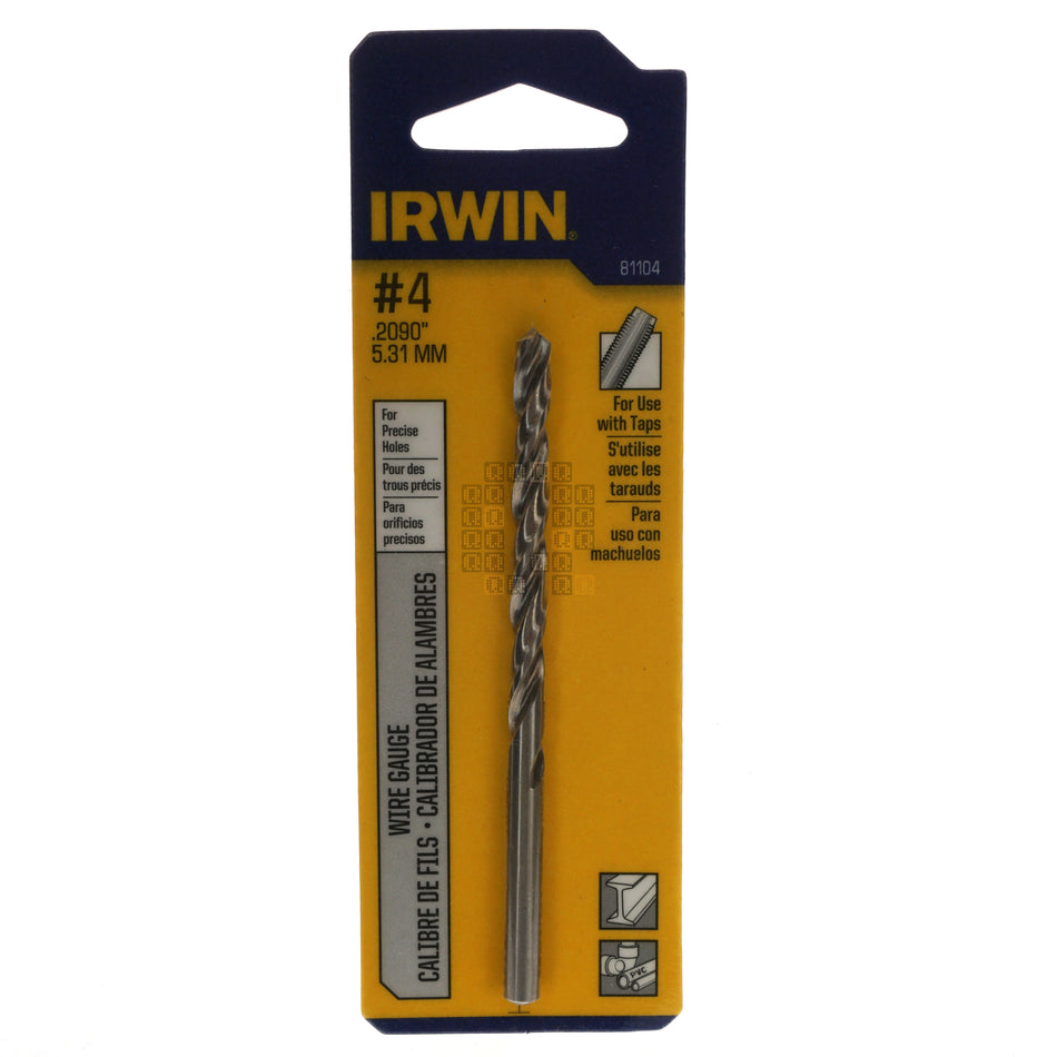 Irwin Industrial Tool 81104 #4 (0.2090" / 5.31mm) Jobber Length Wire Gauge Drill Bit Package Front