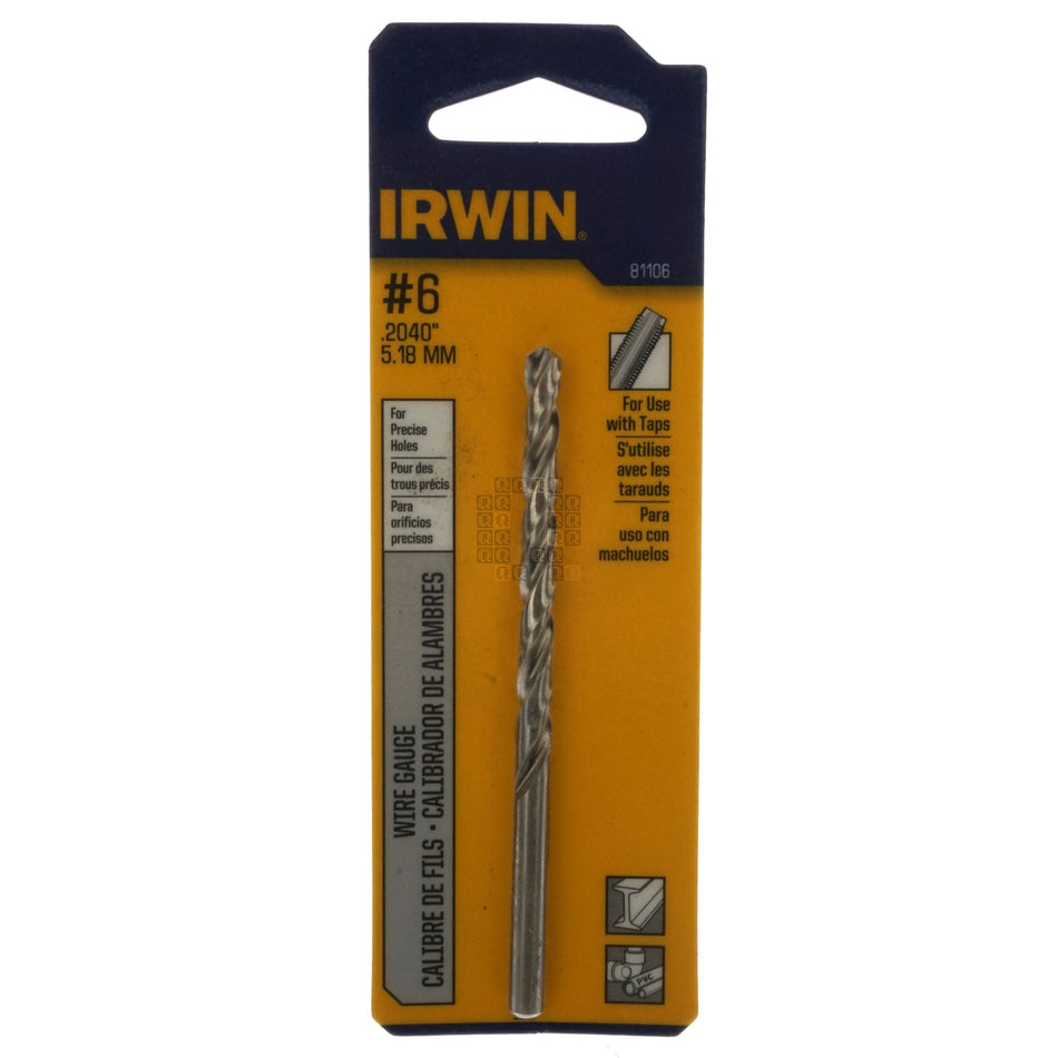 Irwin Industrial Tool 81106 #6 (0.2040") Jobber Length Wire Gauge Drill Bit