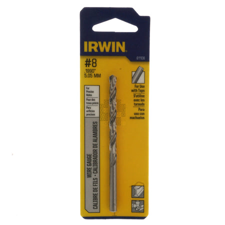 Irwin Industrial Tool 81108 #8 (0.1990" / 5.05mm) Jobber Length Wire Gauge Drill Bit Package Front