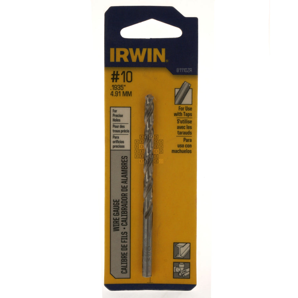 Irwin Industrial Tool 81110ZR #10 (0.1935" / 4.91mm) Jobber Length Wire Gauge Drill Bit