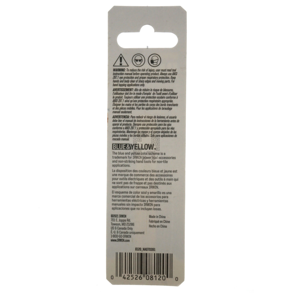 Irwin Hanson 8120 1/4"-20 NC High Carbon Steel Plug Tap