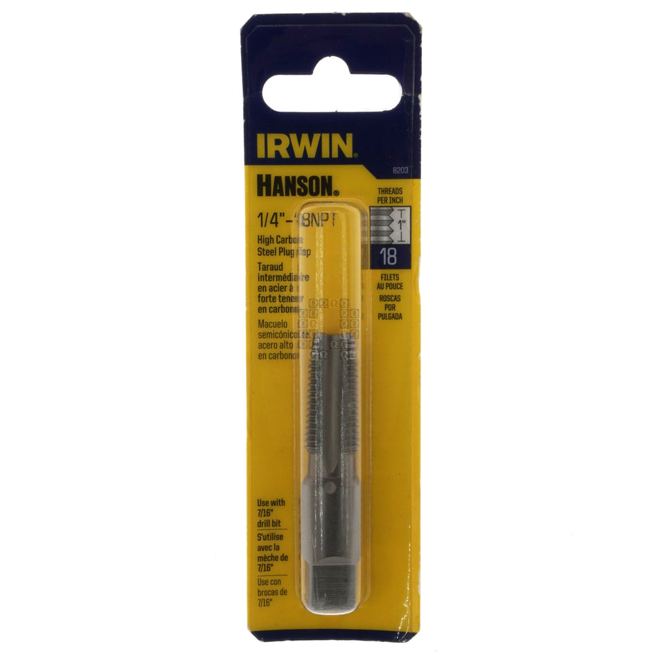 Irwin Hanson 8203 1/4"-18 NPT National Pipe Thread High Carbon Steel Plug Tap