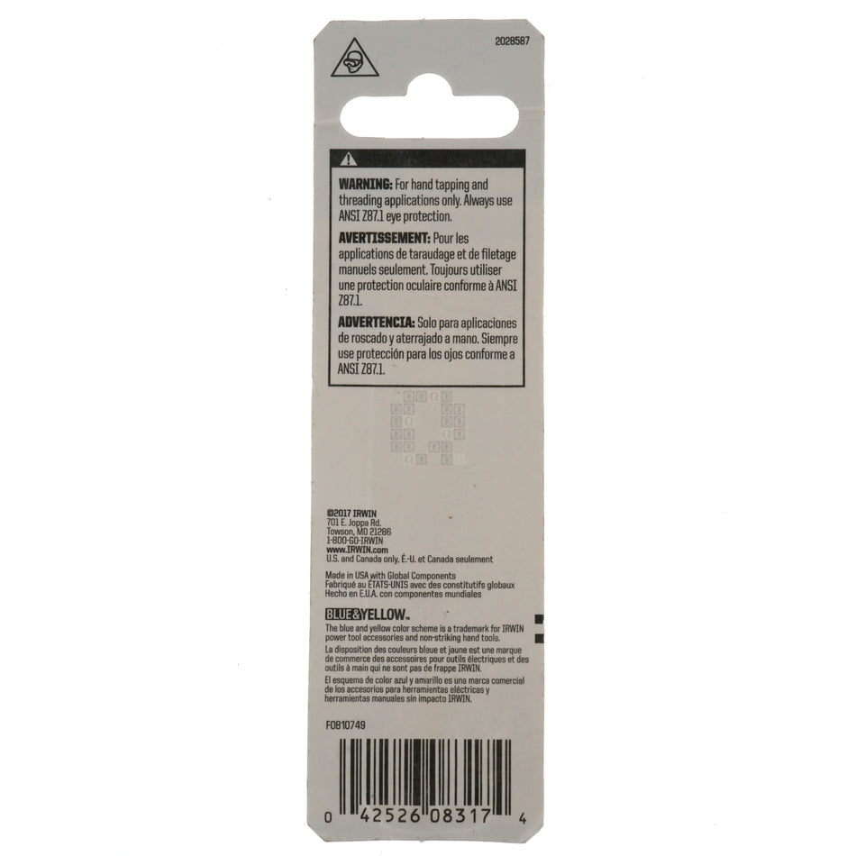 Irwin Hanson 8317 4mm-0.70 High Carbon Steel Plug Tap, M4-0.70