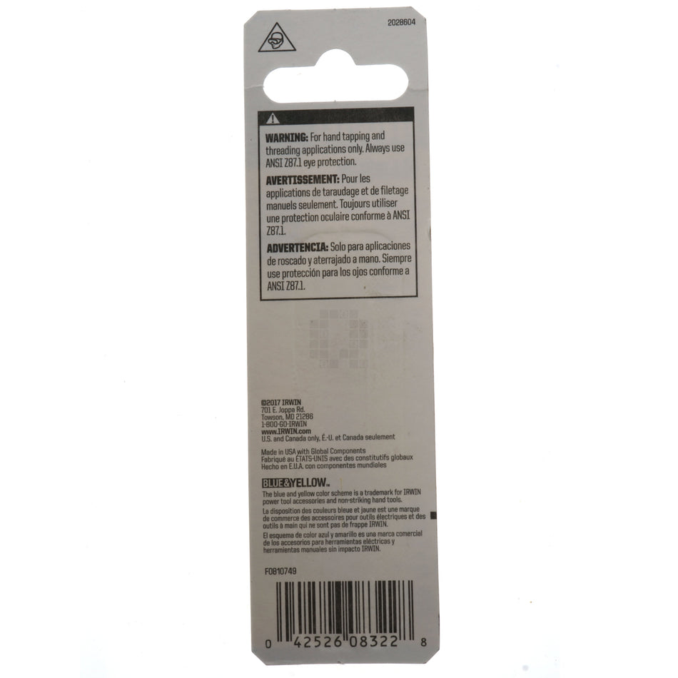 Irwin Hanson 8322ZR 5mm-0.80 High Carbon Steel Plug Tap, M5-0.80