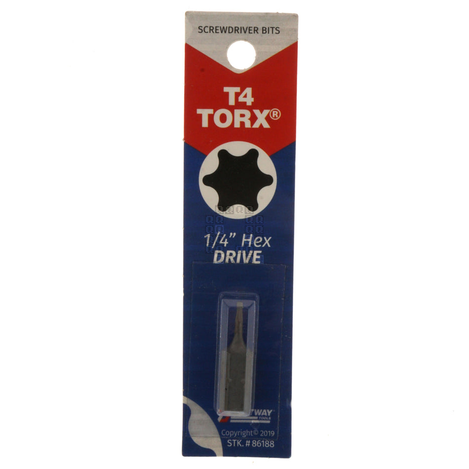 Best Way Tools 86188 T4 TORX Screwdriver Bit, 1" Length, 1/4" Hex Drive