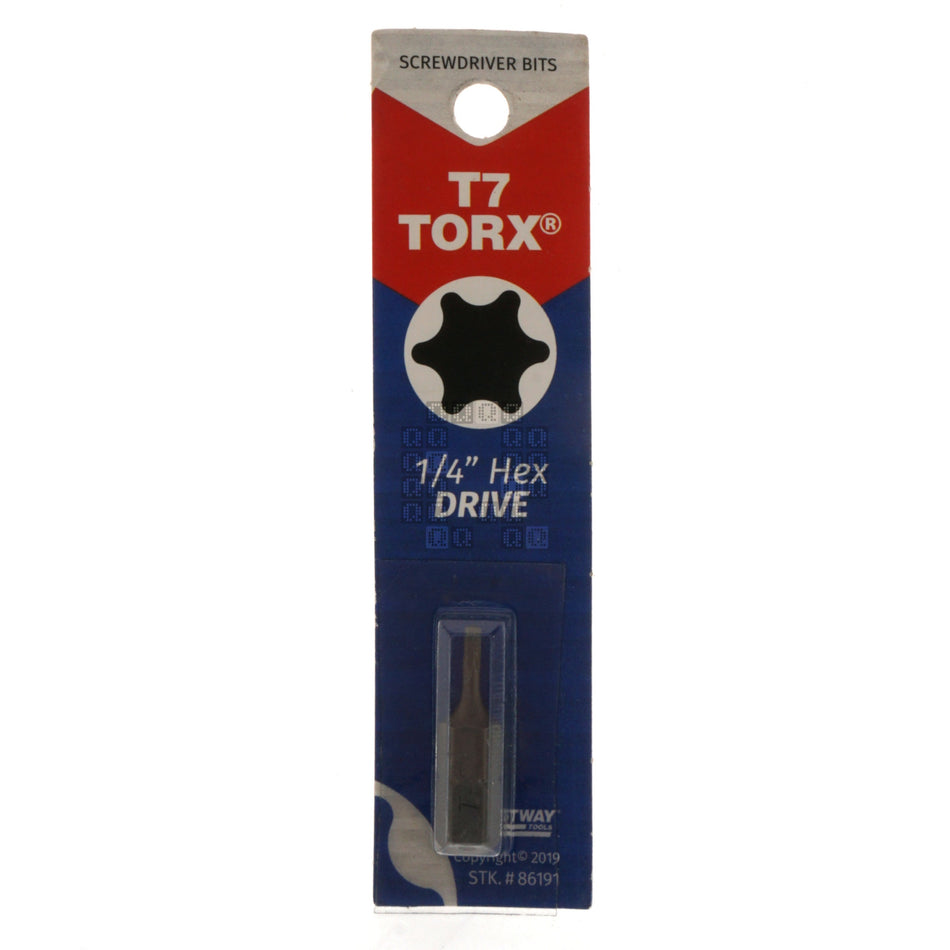 Best Way Tools 86191 T7 TORX Screwdriver Bit, 1" Length, 1/4" Hex Drive
