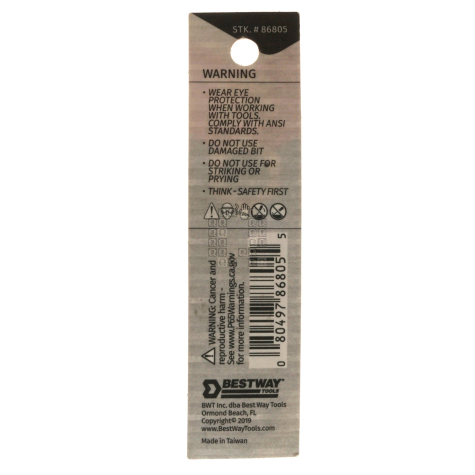 Best Way Tools 86805 Tamper Security 9/64" Hex Recess Screwdriver Bit, 1" Length