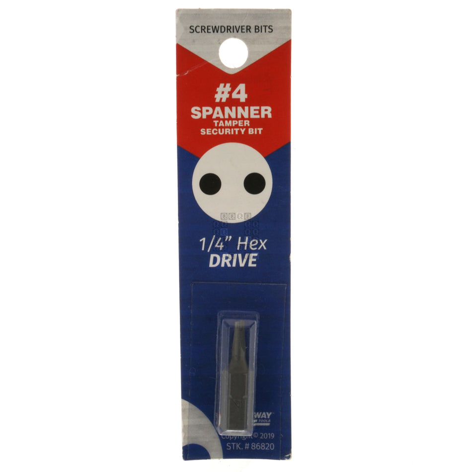 Best Way Tools 86820 Tamper-Proof Security #4 Spanner Screwdriver Bit, 1" Length, 1/4" Hex Drive