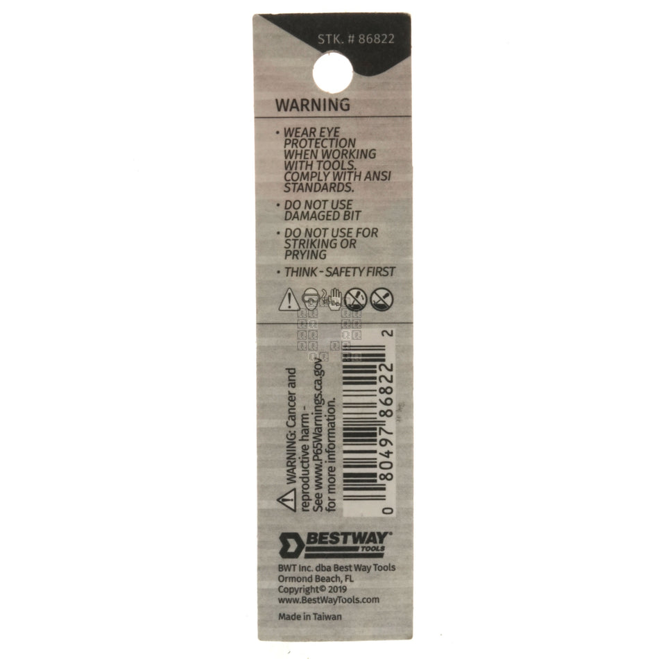 Best Way Tools 86822 Tamper Security #8 Spanner Screwdriver Bit, 1" Length, 1/4" Hex Drive