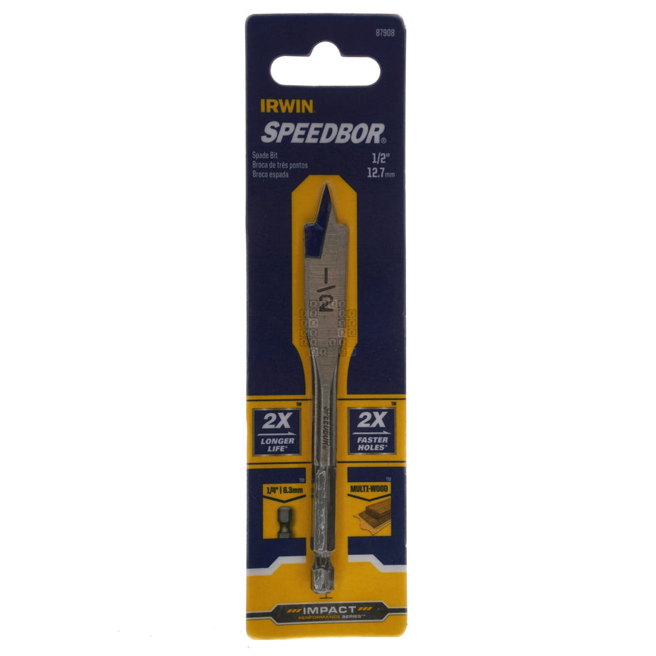 Irwin Industrial Tools 87908 SPEEDBOR Impact 1/2" x 4" Stubby Length Spade Bit, 1/4" Hex Drive