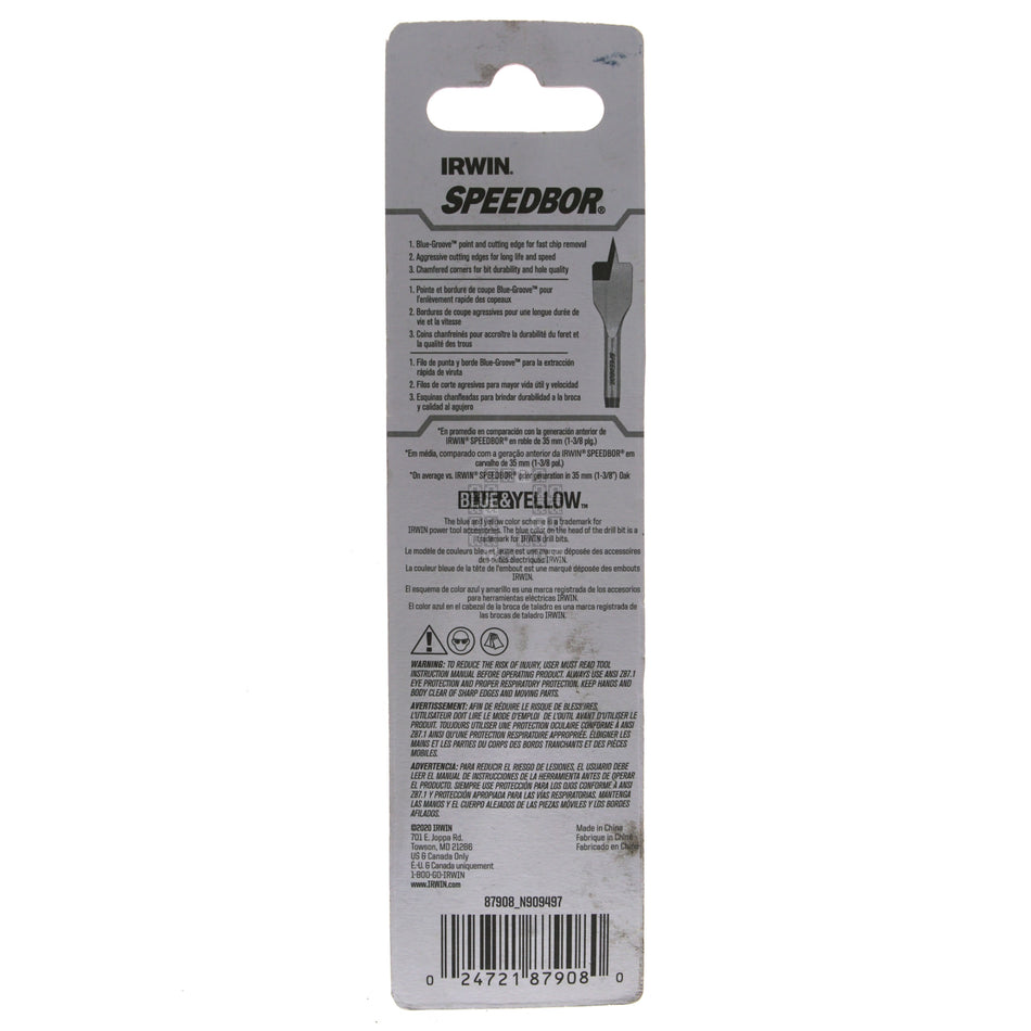 Irwin Industrial Tools 87908 SPEEDBOR Impact 1/2" x 4" Stubby Length Spade Bit, 1/4" Hex Drive