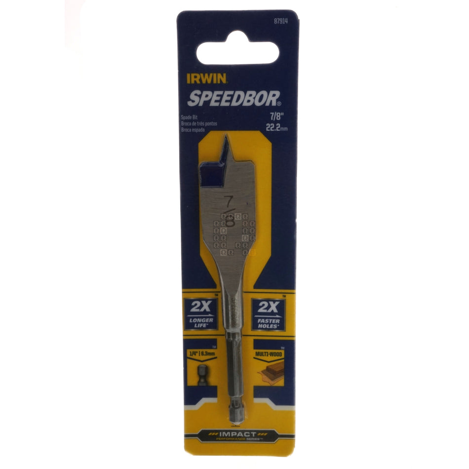 Irwin Industrial Tools 87914 SPEEDBOR Impact 7/8" x 4" Stubby Length Spade Bit, 1/4" Hex Shank