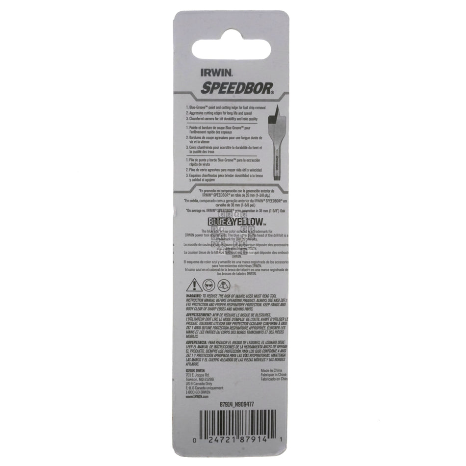 Irwin Industrial Tools 87914 SPEEDBOR Impact 7/8" x 4" Stubby Length Spade Bit, 1/4" Hex Shank