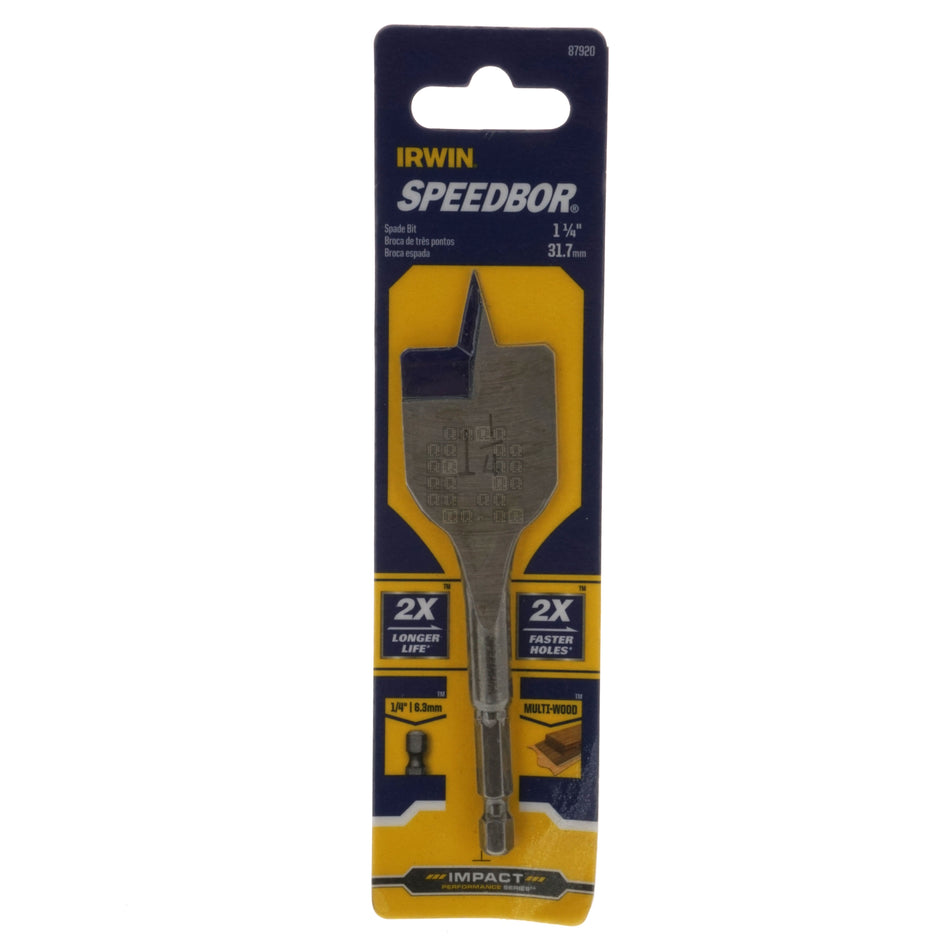 Irwin Industrial Tools 87920 SPEEDBOR 1-1/4" x 4" Standard Length Spade Bit, 1/4" Hex Shank
