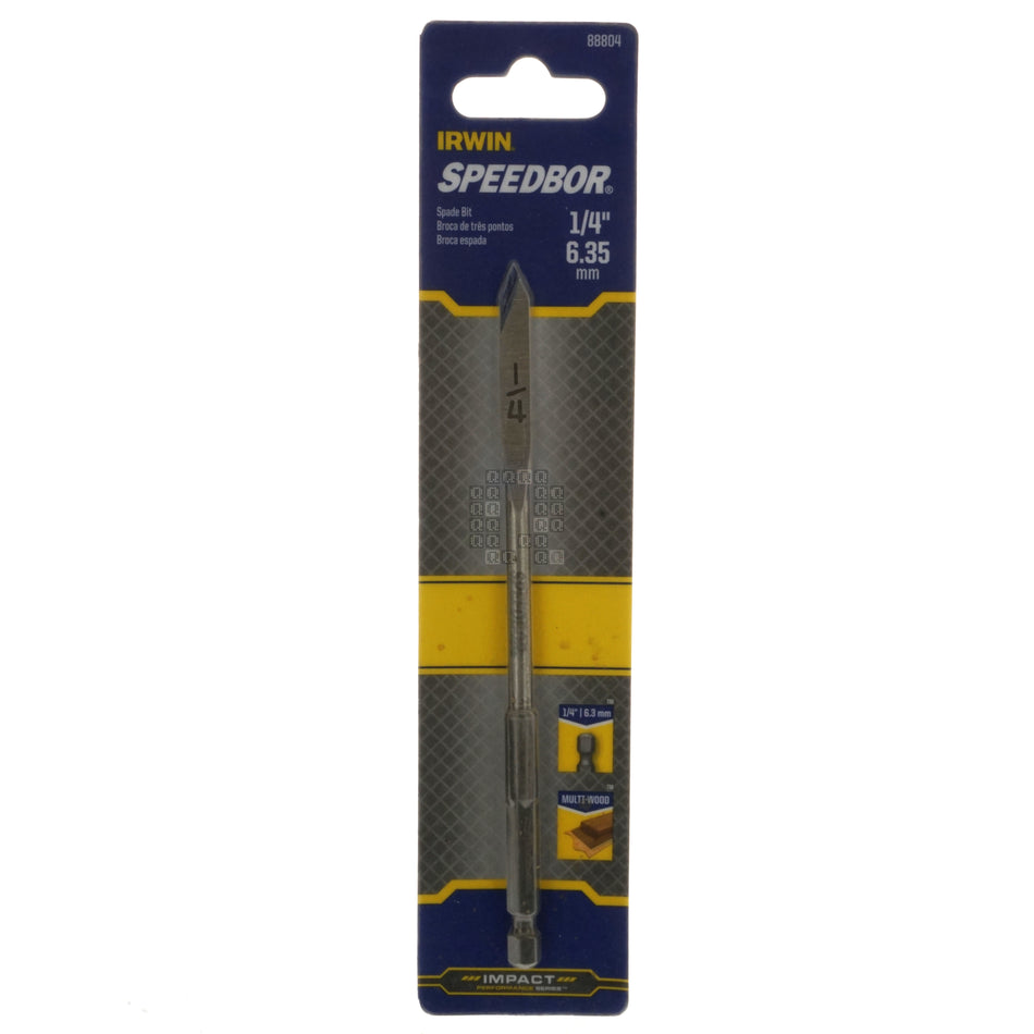 Irwin Industrial Tools 88804 SPEEDBOR 1/4" x 6" Standard Length Spade Bit, 1/4" Hex Drive