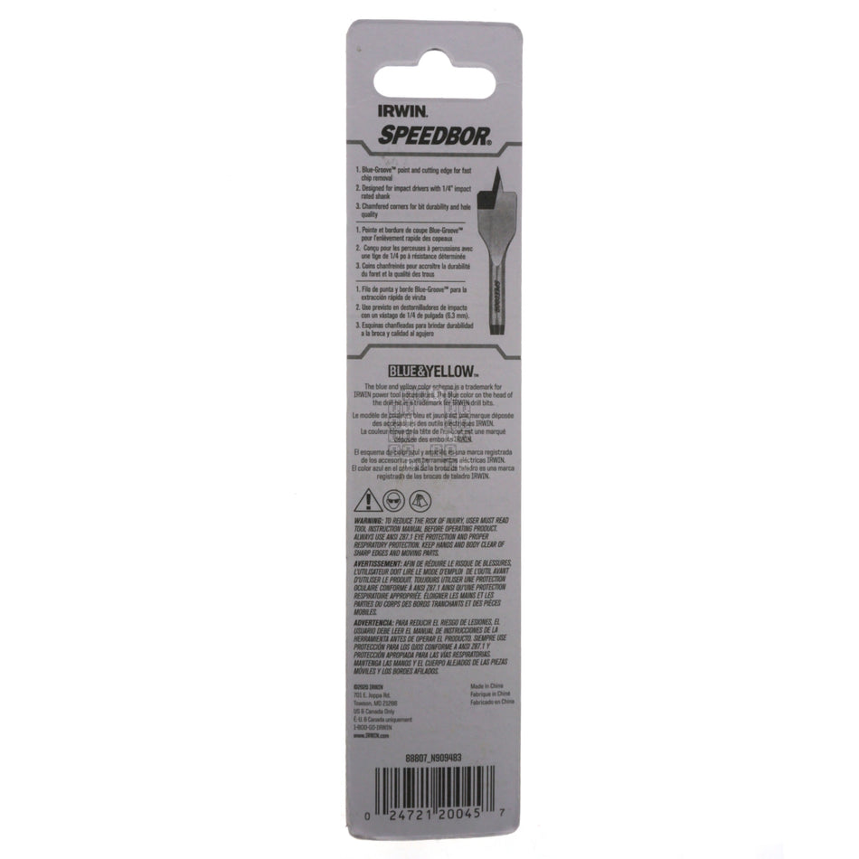 Irwin Industrial Tools 88807 SPEEDBOR 7/16" x 6" Standard Length Spade Bit