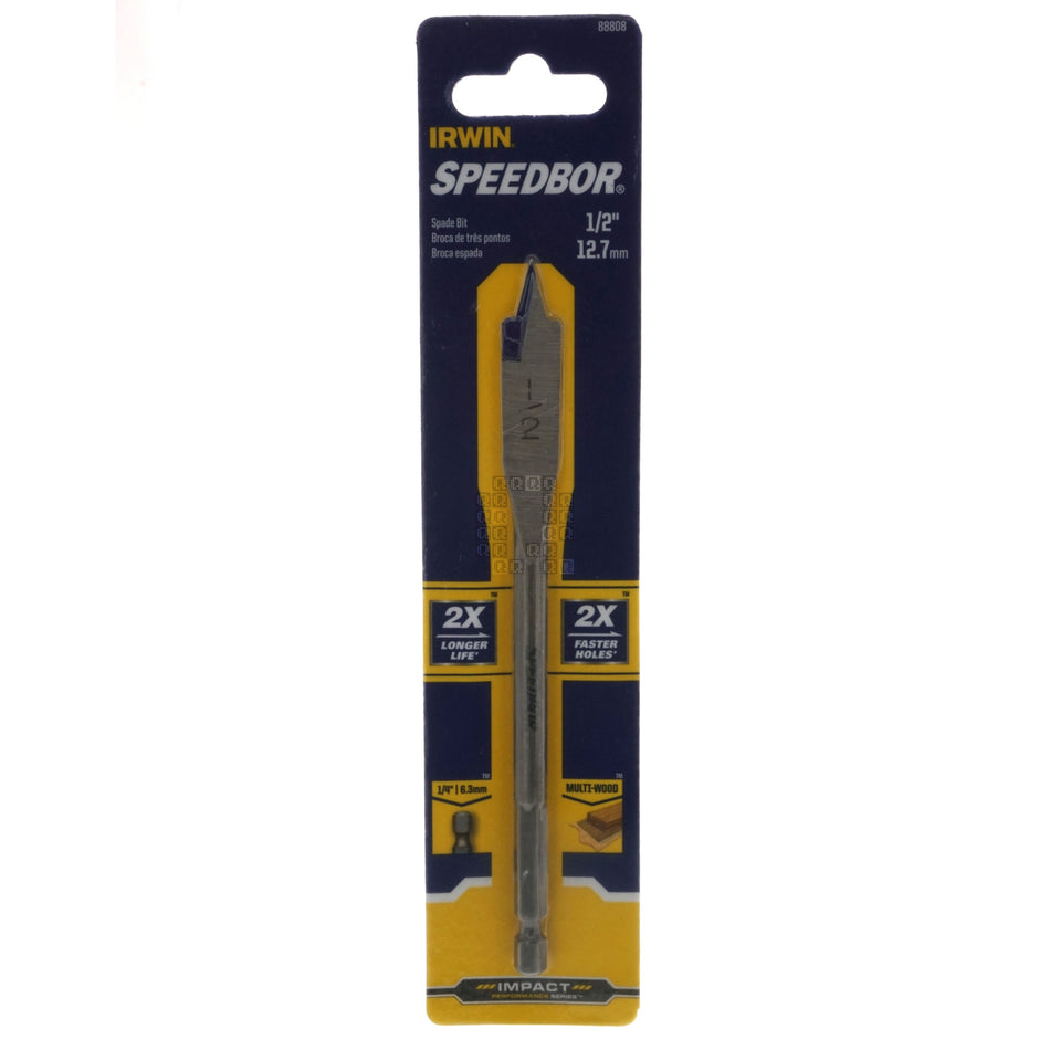 Irwin Industrial Tools 88808 SPEEDBOR 1/2" x 6" Standard Length Impact Spade Bit