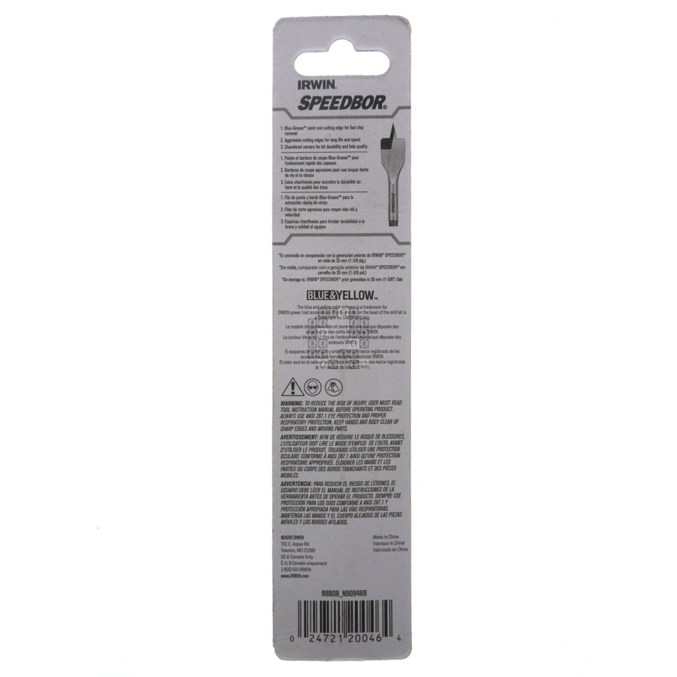 Irwin Industrial Tools 88808 SPEEDBOR 1/2" x 6" Standard Length Impact Spade Bit