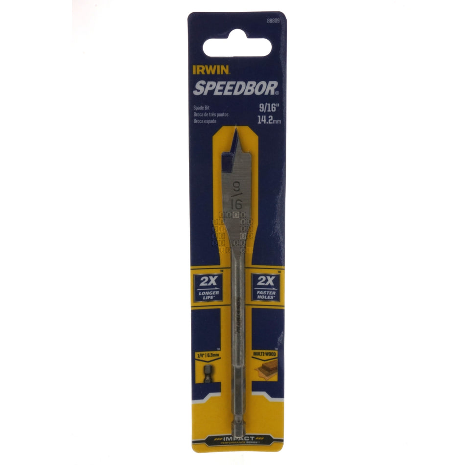 Irwin Industrial Tools 88809 SPEEDBOR 9/16" x 6" Standard Length Spade Bit, 1/4" Hex Shank