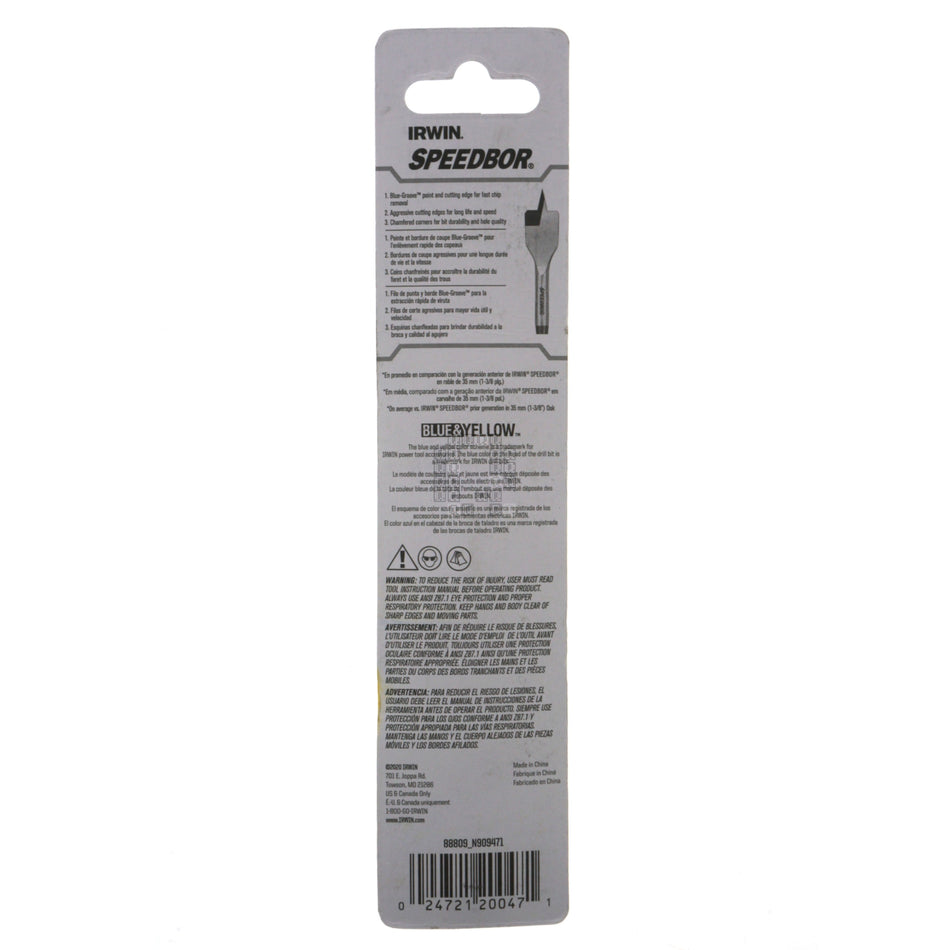 Irwin Industrial Tools 88809 SPEEDBOR 9/16" x 6" Standard Length Spade Bit, 1/4" Hex Shank