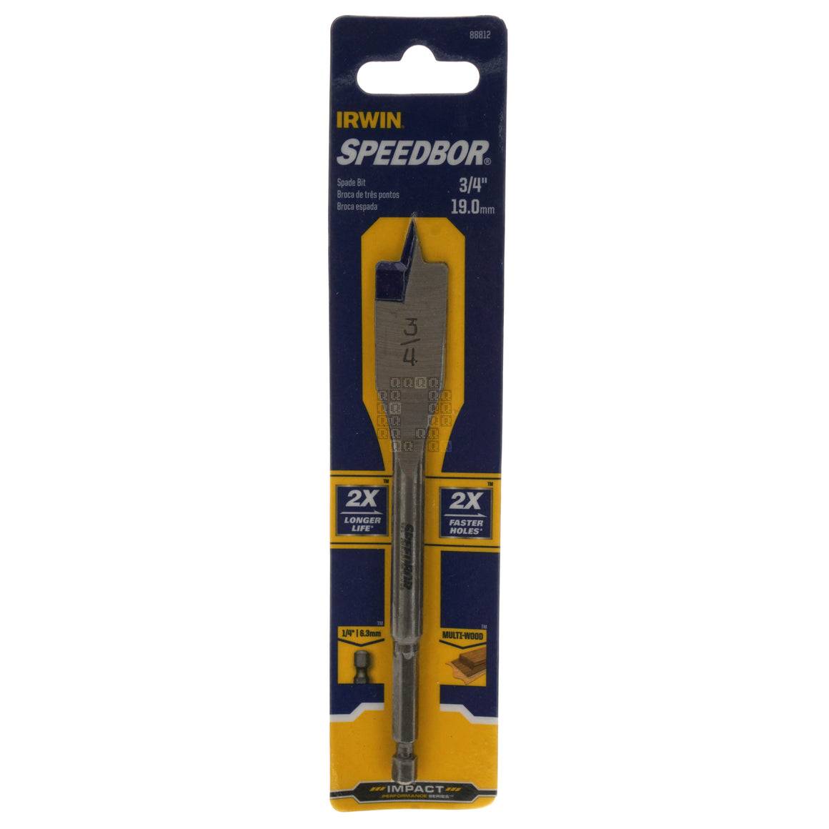 Irwin Industrial Tools 88812 SPEEDBOR 3/4" x 6" Standard Length Impact Spade Bit, 1/4" Hex Drive Package Front